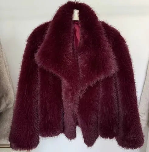 Statement Faux Fur Coat in White or Burgundy