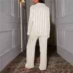 Women's Satin Lounge Co-Ord Set – Long-Sleeve Button-Up Shirt