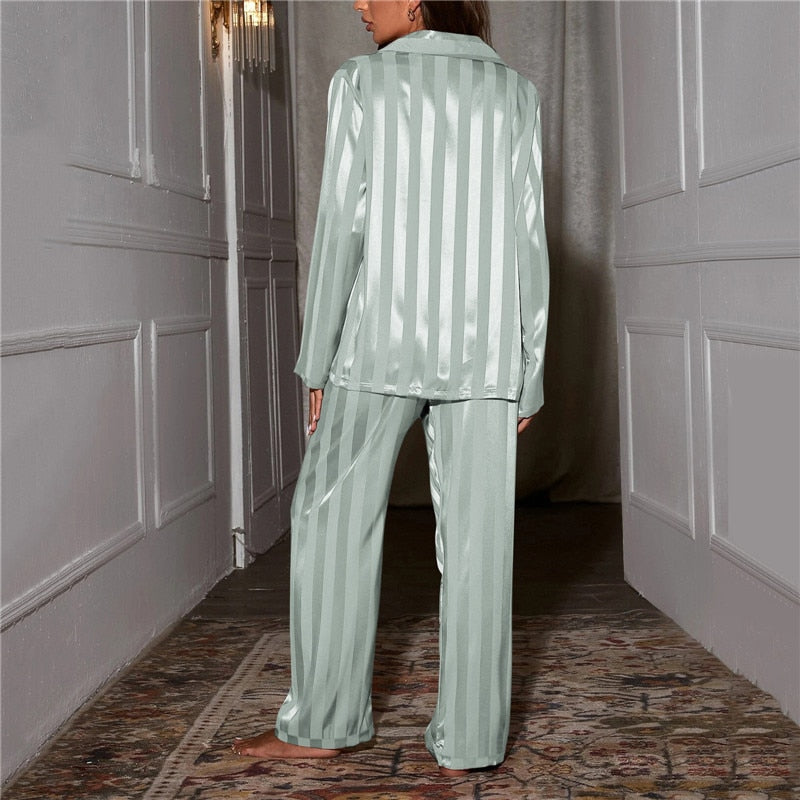 Women's Satin Lounge Co-Ord Set – Long-Sleeve Button-Up Shirt