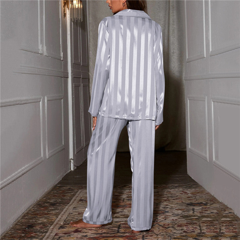 Women's Satin Lounge Co-Ord Set – Long-Sleeve Button-Up Shirt