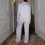 Women's Satin Lounge Co-Ord Set – Long-Sleeve Button-Up Shirt