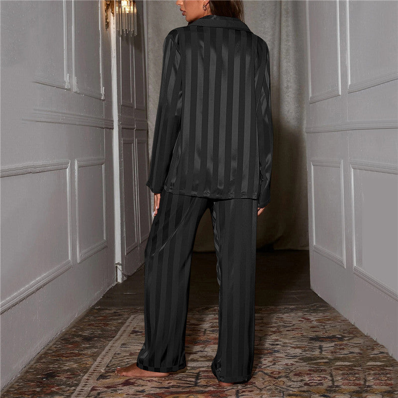 Women's Satin Lounge Co-Ord Set – Long-Sleeve Button-Up Shirt