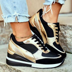 Comfort Wedge Trainers with Metallic Details – Breathable Platform Sneakers