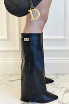 Knee High Boots with Pointed Toe & Straight Shaft – Suede & Leather