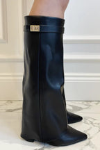 Knee High Boots with Pointed Toe & Straight Shaft – Suede & Leather