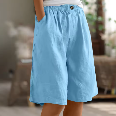 High-Waist Wide-Leg Linen-Blend Bermuda Shorts with Pockets