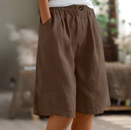 High-Waist Wide-Leg Linen-Blend Bermuda Shorts with Pockets