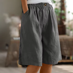 High-Waist Wide-Leg Linen-Blend Bermuda Shorts with Pockets