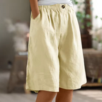 High-Waist Wide-Leg Linen-Blend Bermuda Shorts with Pockets