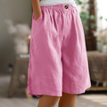High-Waist Wide-Leg Linen-Blend Bermuda Shorts with Pockets