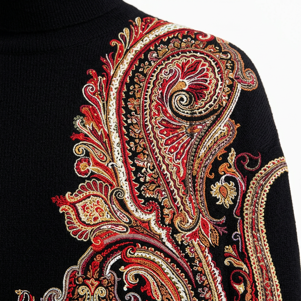 Women's Elegant High Neck Knitted Sweater with Statement Printed Design