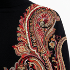 Women's Elegant High Neck Knitted Sweater with Statement Printed Design
