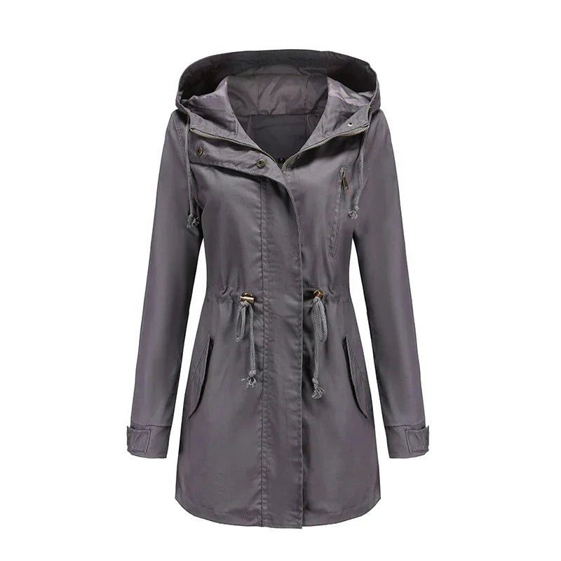 Women's Lightweight Hooded Parka Jacket with Adjustable Drawstring Waist