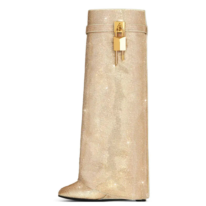 Glitter Statement Boots with Crystal Look – Sparkly Wedge Boots