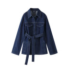 Women's Belted Denim Jacket and Wide-Leg Trousers Set