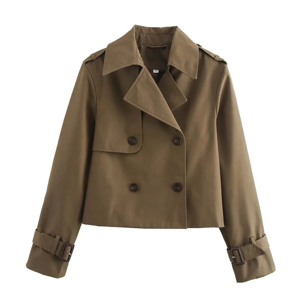 Khaki Cropped Trench Coat – Vintage-Inspired Statement Jacket | Meave & Ivy