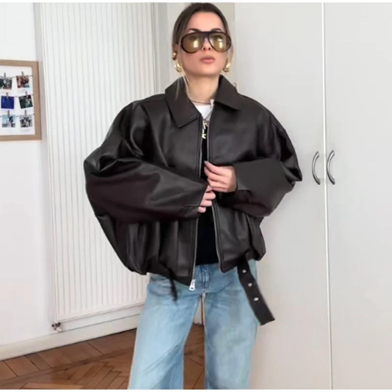 Leather Bomber Jacket – Vintage-Inspired Belted Streetwear | Meave & Ivy