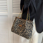 Leopard Print Canvas Tote Bag with Gold Details
