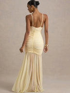 Yellow Patchwork Maxi Dress – V-Neck Backless Summer Gown | Meave & Ivy