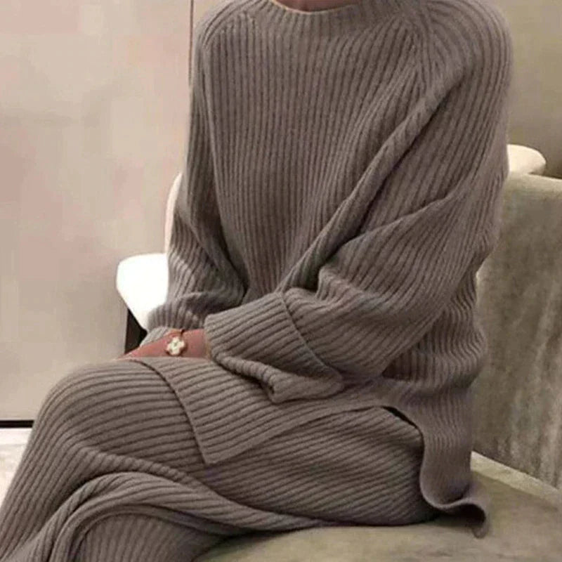 Women's Ribbed Sweater and Wide-Leg Trouser Set