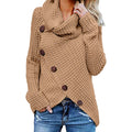 Women's Chunky Knit Turtleneck Sweater with Asymmetric Button Front