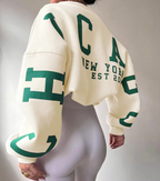 Chicago Print Oversized Sweatshirt – Soft Cotton Blend Streetstyle Jumper