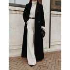 Women's Elegant Double-Breasted Longline Coat with Wide Notch Lapels