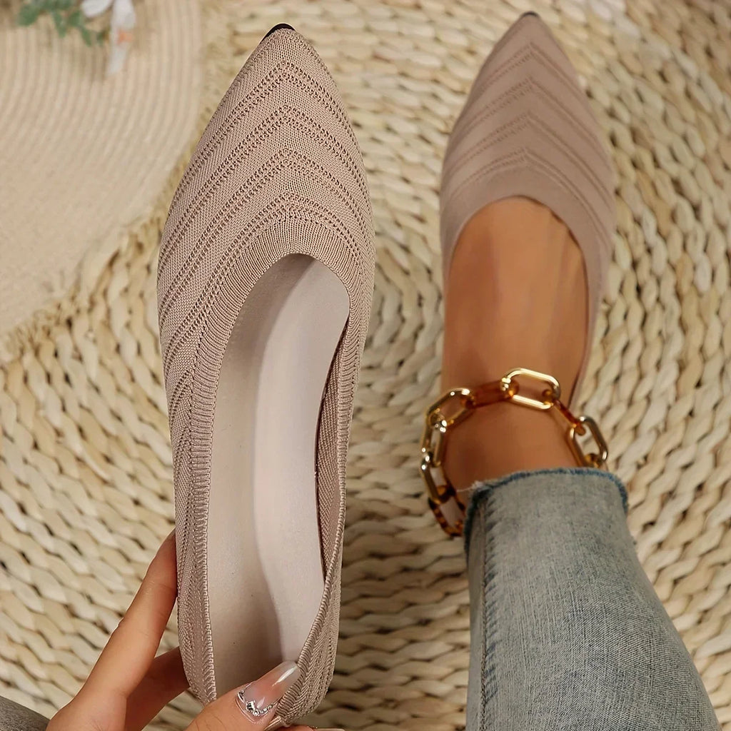 Breathable Knit Ballet Flats with Stretch & Comfort Sole – Pointed Toe Flats