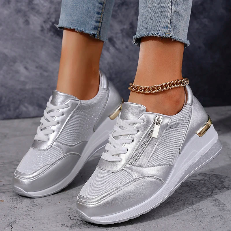 Women's Platform Trainers – Lightweight Everyday Comfort in Gold or Silver