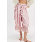 Lace-Patchwork Cropped Bloomers with Drawstring Waist