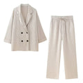 Women's Double-Breasted Blazer and Wide-Leg Trousers Set