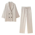 Women's Double-Breasted Blazer and Wide-Leg Trousers Set