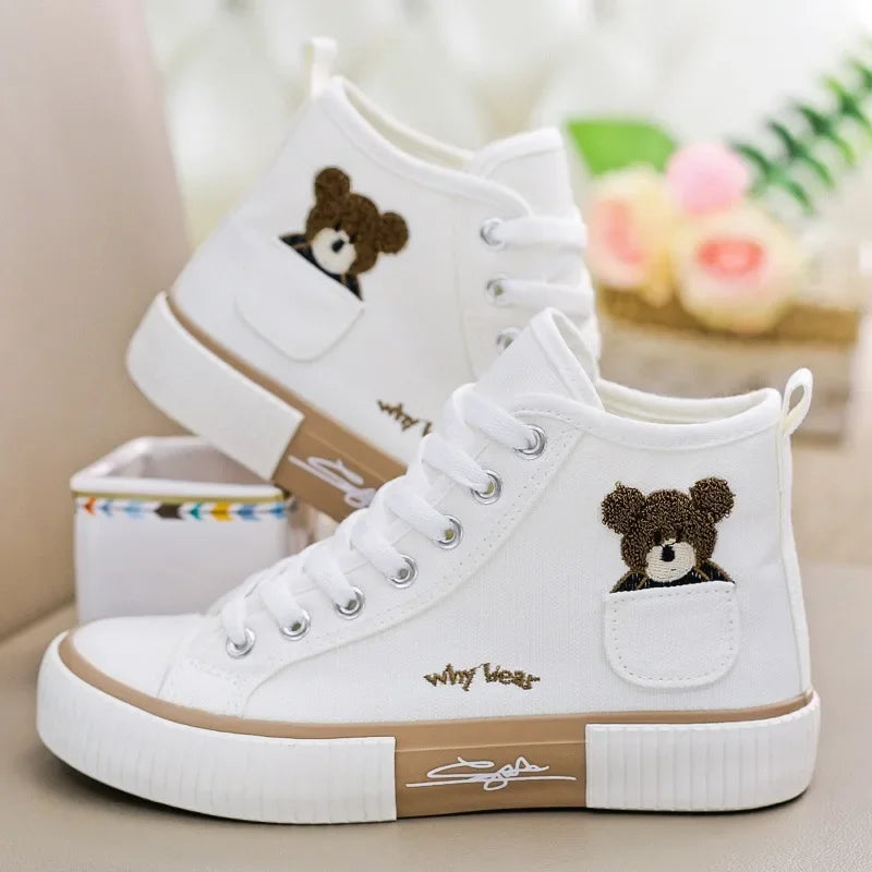 White High-Top Canvas Trainer – Classic Flatform Sneaker | Meave & Ivy