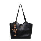 Vintage Style Vegan Leather Tote – Women's Shoulder Bag with Charm