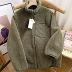 Teddy Coat with High Collar & Zip Pocket – Minimalist Warm Teddy Jacket