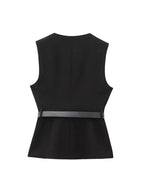 Gold Button Longline Waistcoat – Belted Statement Vest | Meave & Ivy