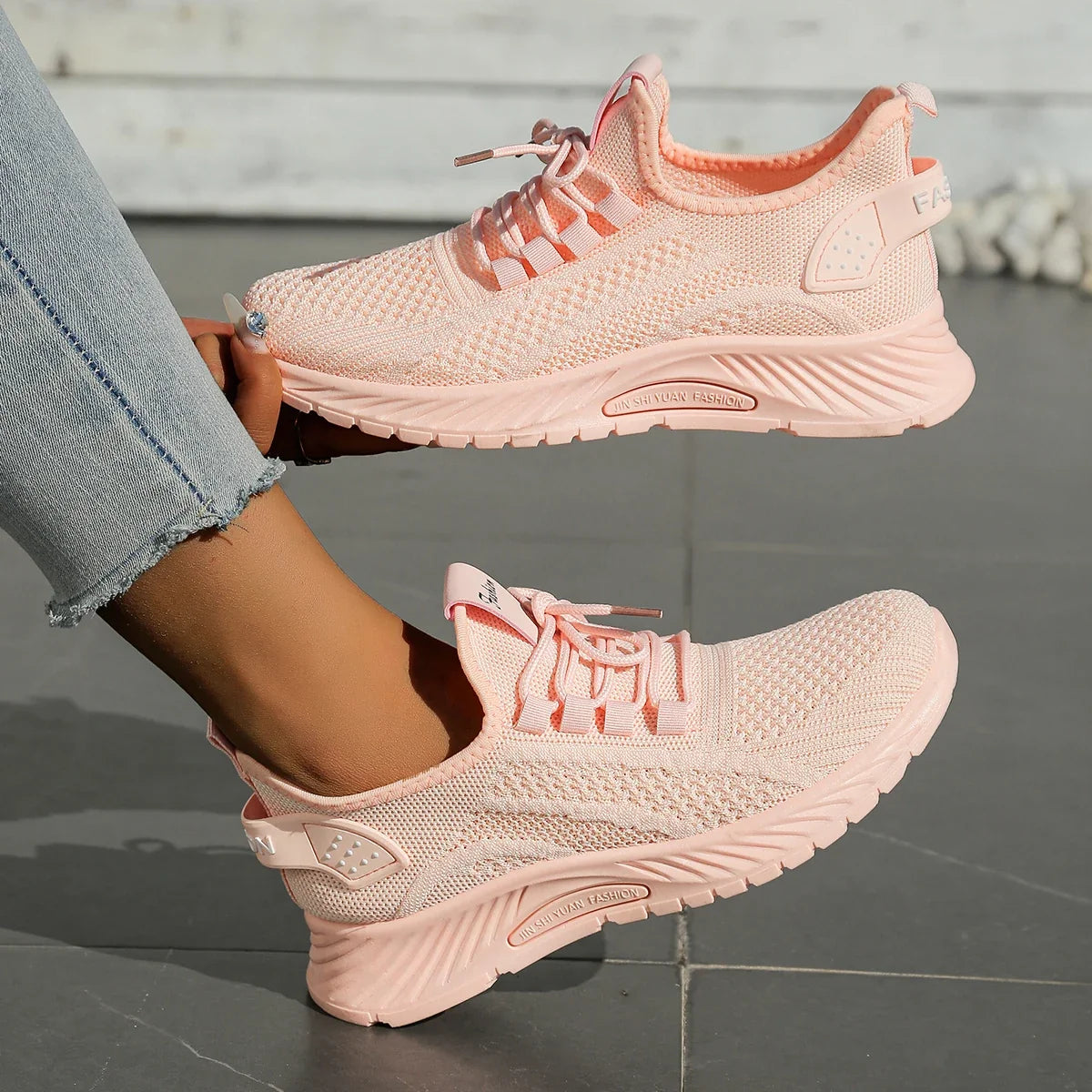 Blush Pink Knit Trainer – Effortless Leisure Sneaker | Meave & Ivy