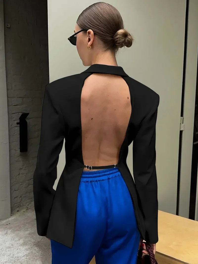 Monochrome Backless Blazer Coat – Sculpted Statement Tailoring | Meave & Ivy