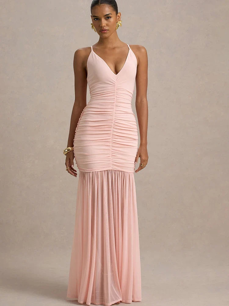 Yellow Patchwork Maxi Dress – V-Neck Backless Summer Gown | Meave & Ivy