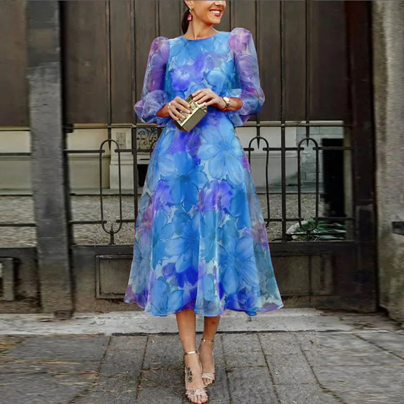 Women's Puff Sleeve Formal Wedding Guest Midi Dress | Meave & Ivy