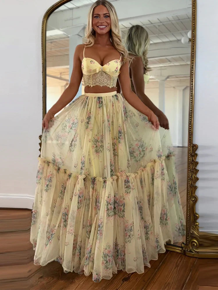 Lace Patchwork Co-Ord Set – Floral Puff Skirt Suit | Meave & Ivy