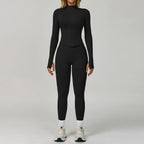 Women's Seamless Three-Piece Activewear Set with Zip-Up Jacket and High