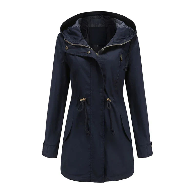 Women's Lightweight Hooded Parka Jacket with Adjustable Drawstring Waist