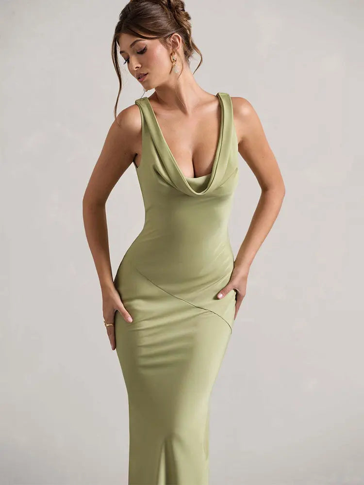 Satin Sleeveless Bodycon Maxi Dress – Elegant Evening Gown | Meave & Ivy