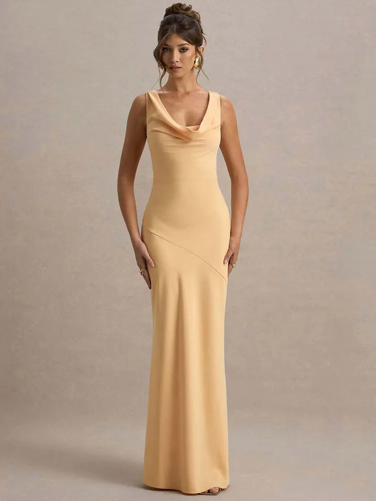 Satin Sleeveless Bodycon Maxi Dress – Elegant Evening Gown | Meave & Ivy