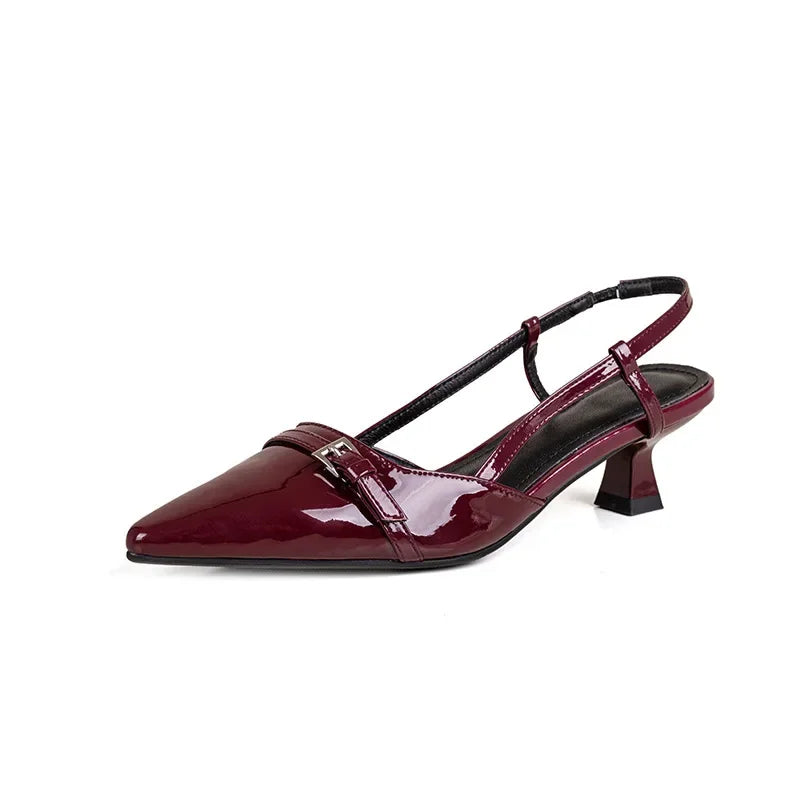 Patent Leather Slingback Sandal – Pointed Mid-Heel | Meave & Ivy