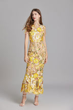 3D Floral Appliqué Wedding Guest Midi Dress