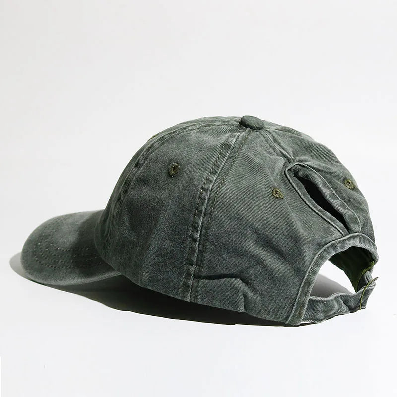 Washed Baseball Cap with Ponytail Opening