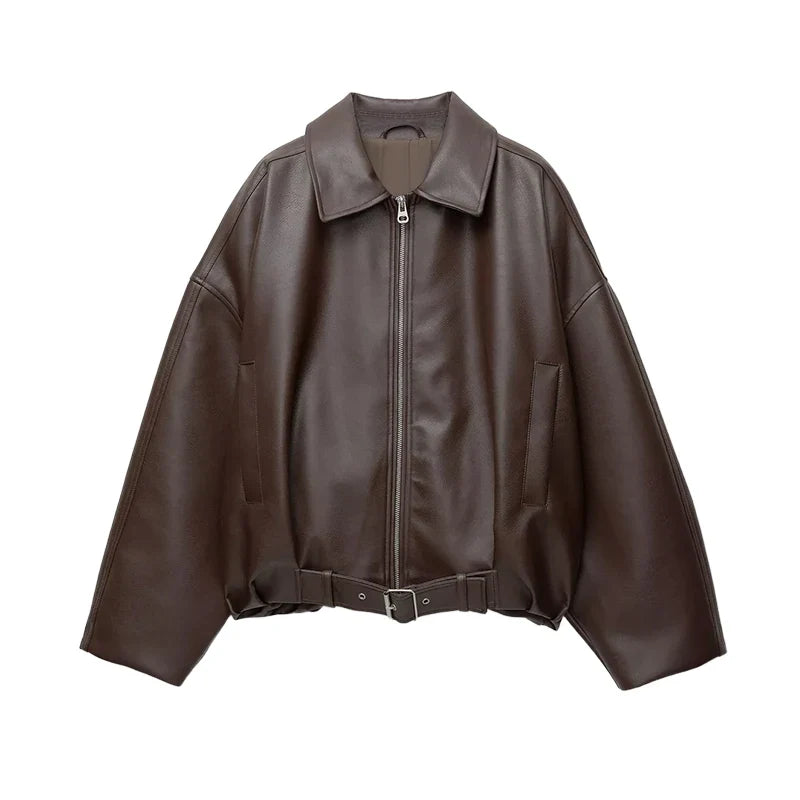 Leather Bomber Jacket – Vintage-Inspired Belted Streetwear | Meave & Ivy