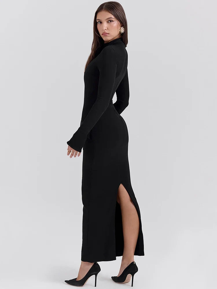 Black Bodycon Maxi Dress – Long Sleeve Evening Gown | Meave & Ivy